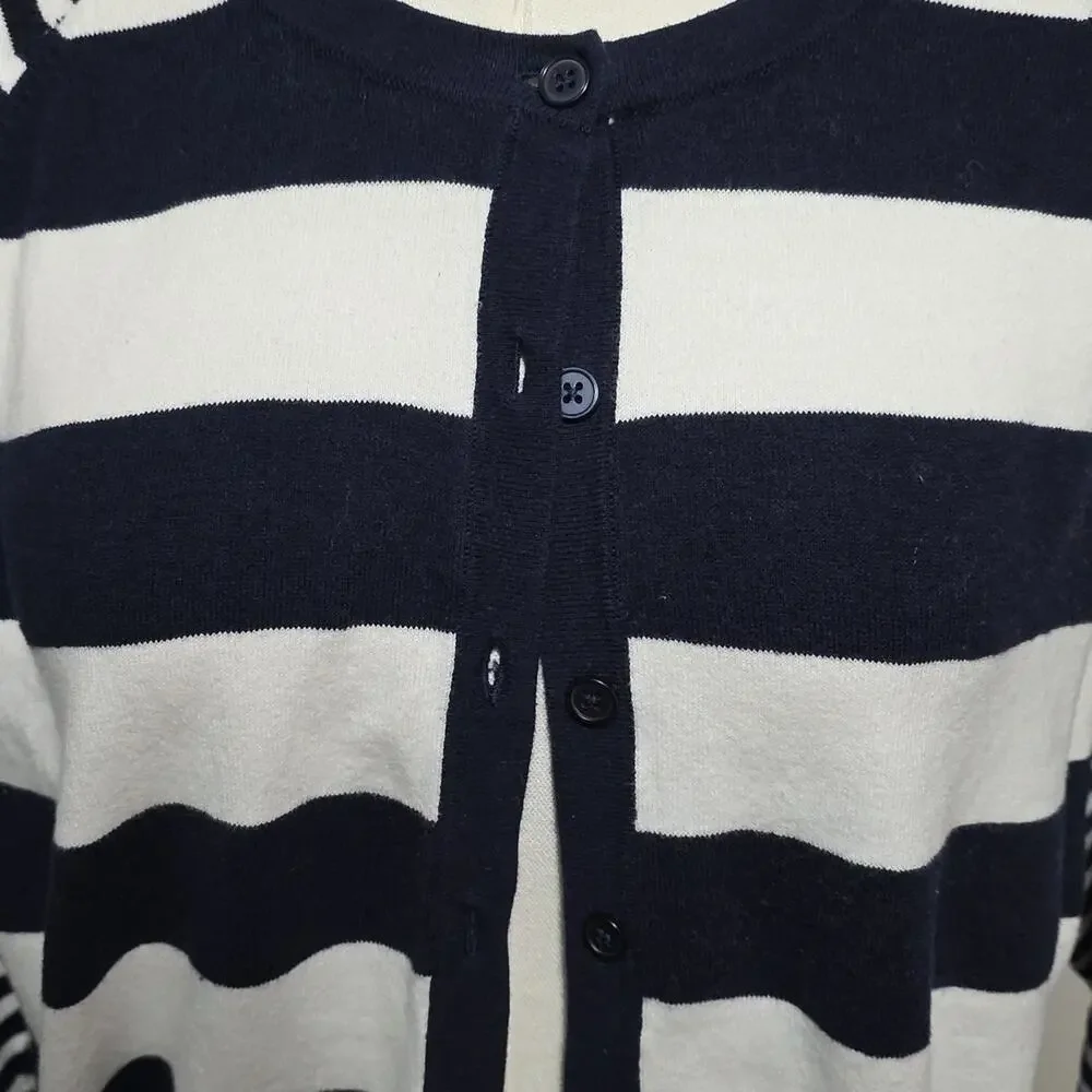 Merona Navy & Winter White Striped Lightweight Layering Cardigan Sweater Womens